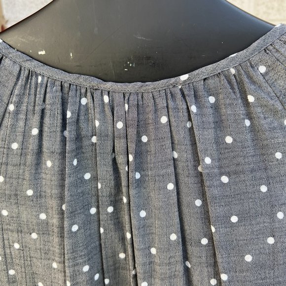 Fred David Ruffle Sleeve Polka Dot Rayon Blend Blouse Top Gray & White Plus 1X - Picture 9 of 9